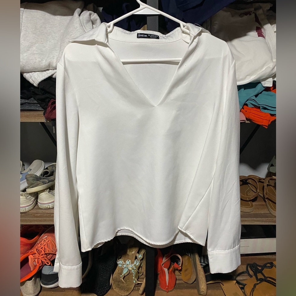 SHEIN White V-Neck Blouse